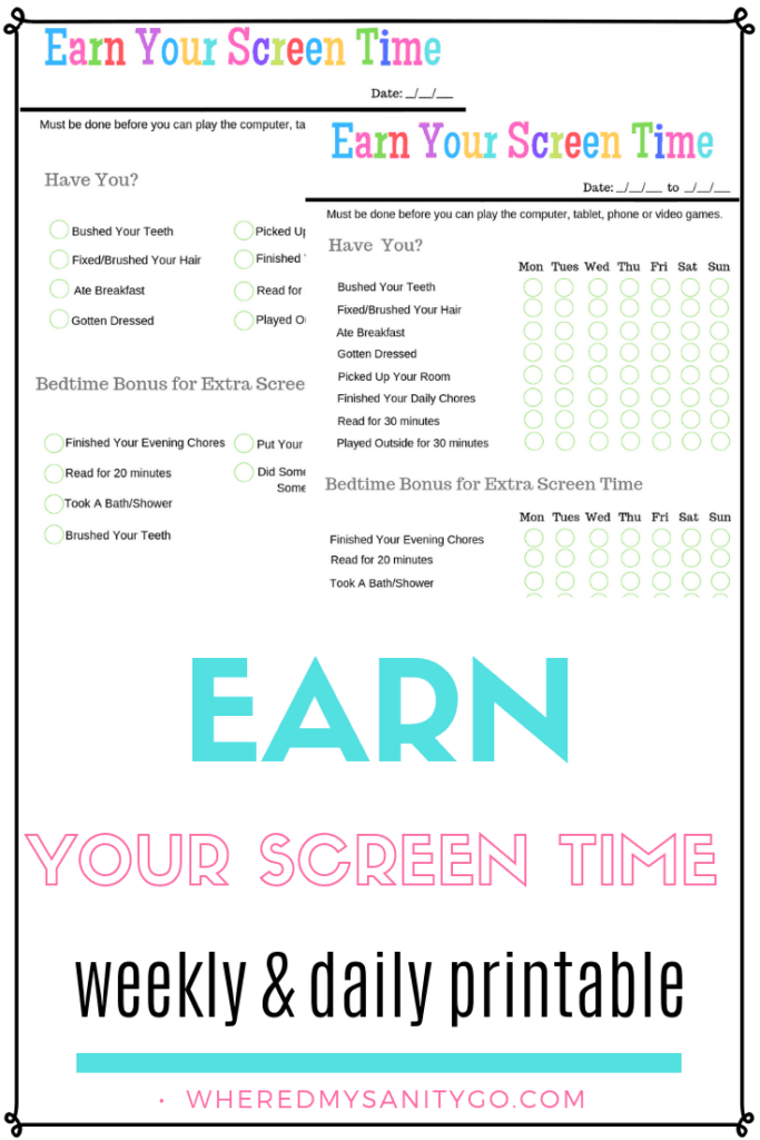 earn your screen time free printable