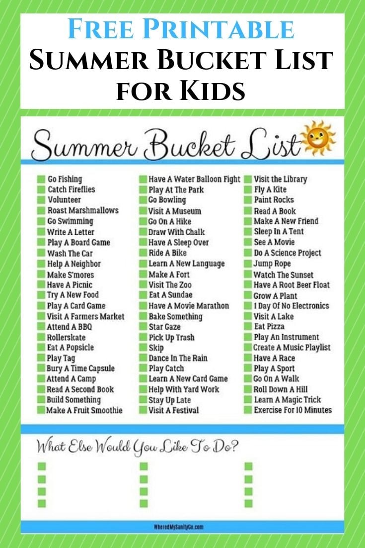 Free Printable Summer Bucket List To Help Get The Kids More Active