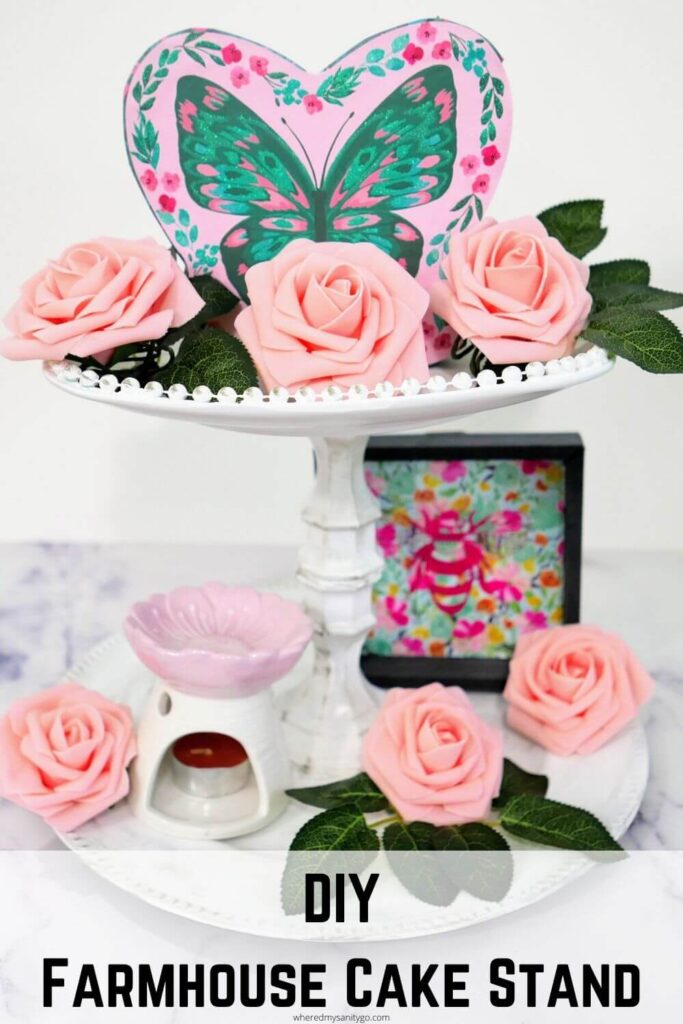 DIY 2 Tiered Farmhouse Cake Stand Pink Butterfly Rose Tray