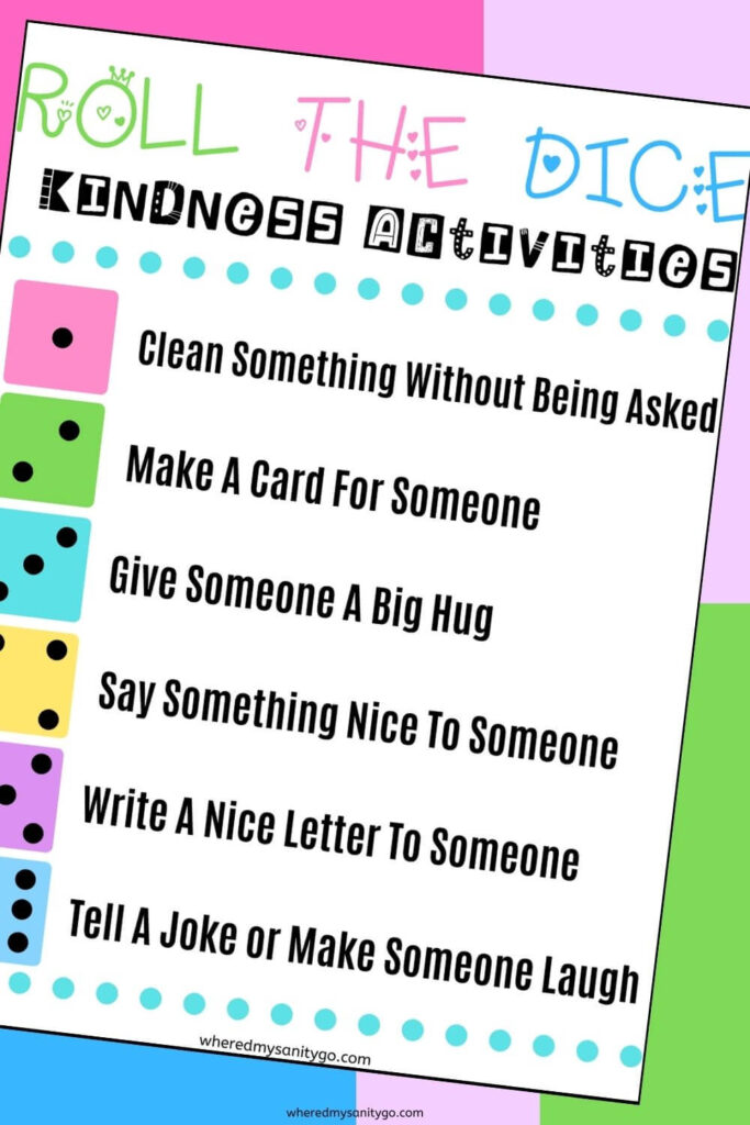 Roll the Dice Printabe Act of Kindness Activities Game