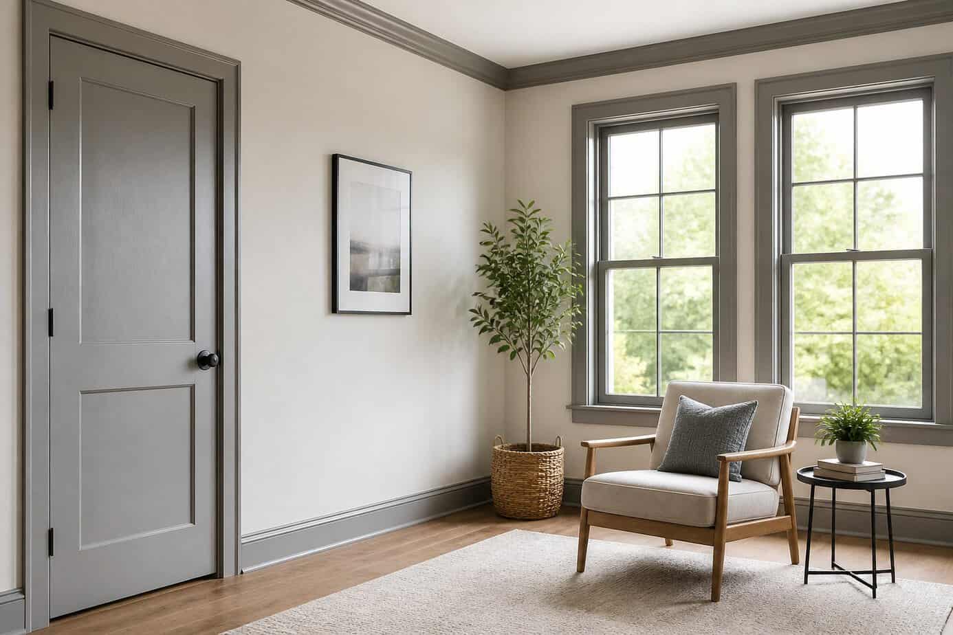 Interior room with walls painted a light color and trim painted a slightly darker shade for subtle contrast.