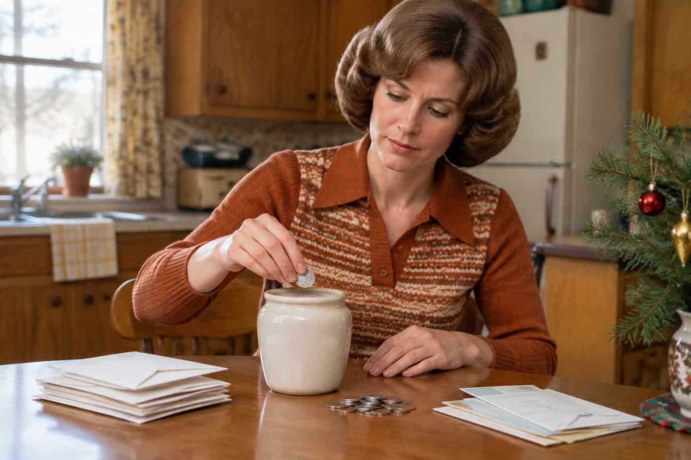 Woman counting her savings at the kitchen table