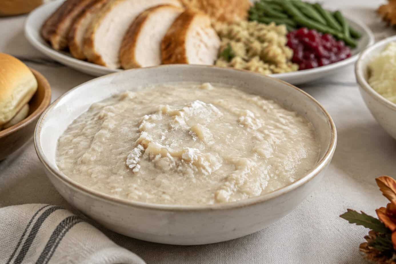 A bowl of pale, thick gravy