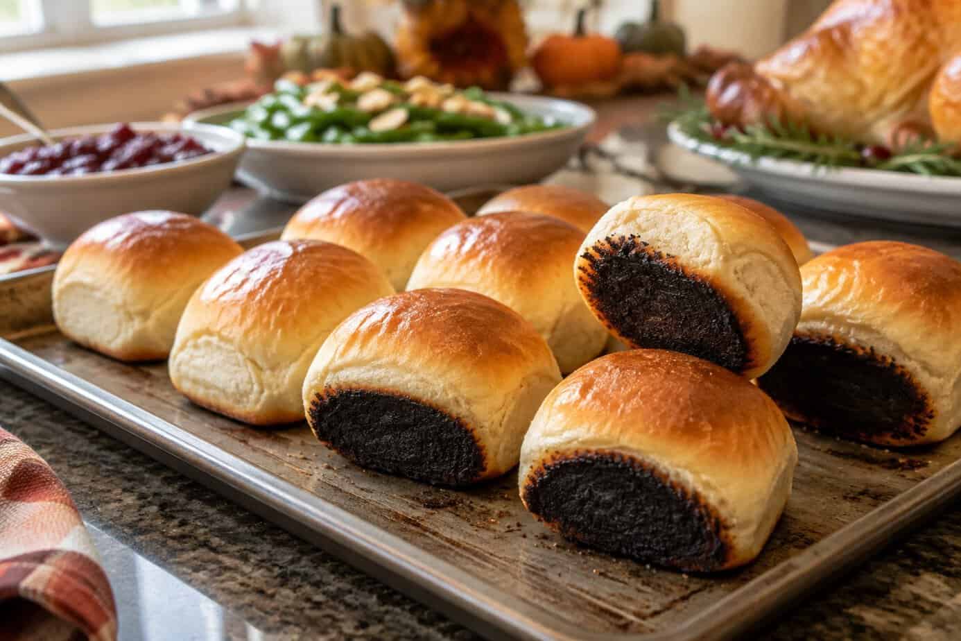 Brown-and-serve rolls on a baking sheet
