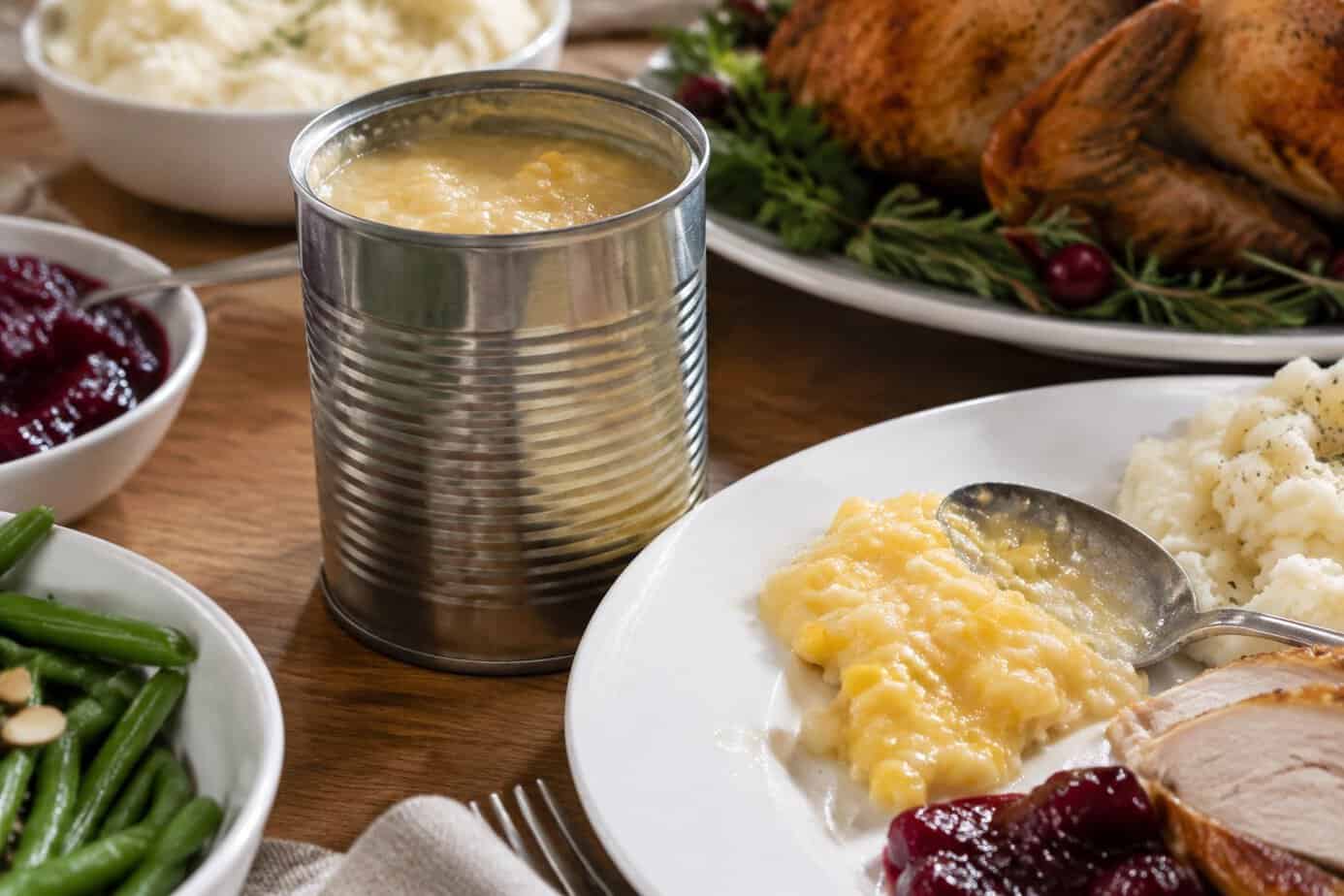 Creamed corn beside an open can