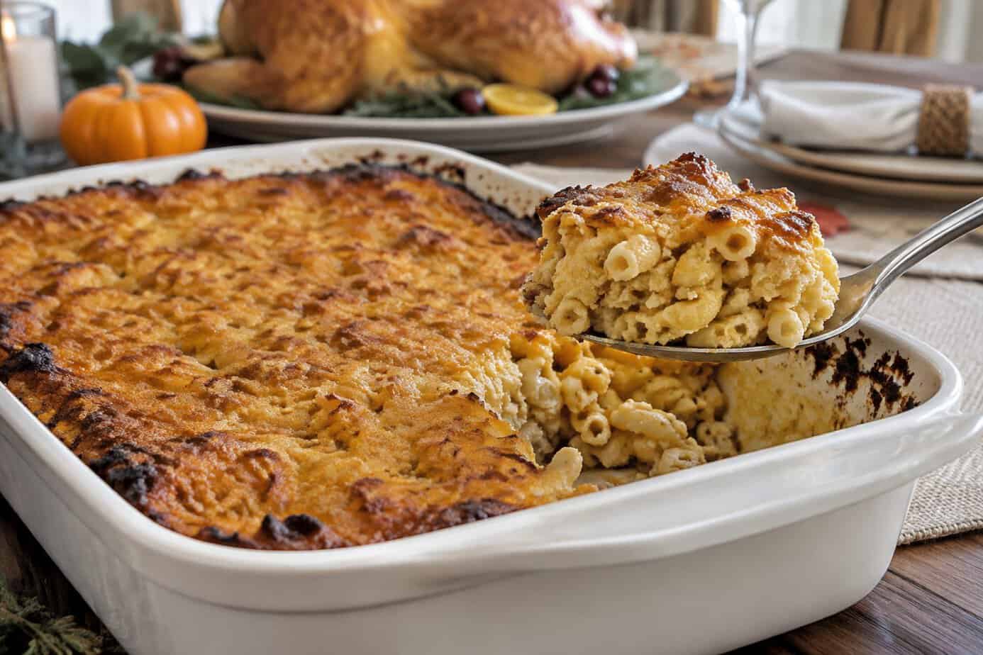Baked macaroni and cheese with a dry top