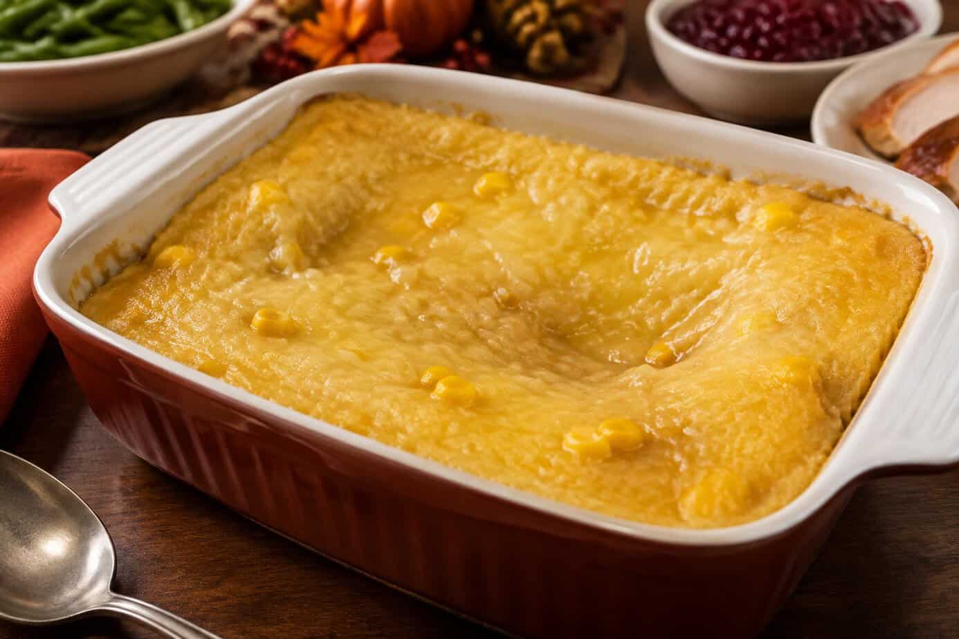 Corn pudding in a baking dish
