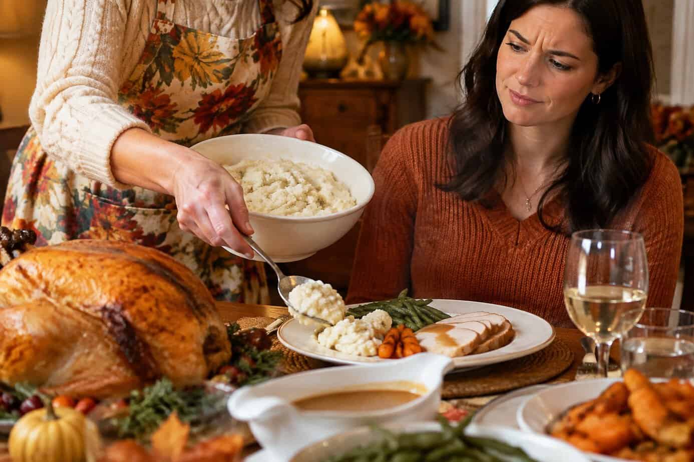 Mashed cauliflower served at Thanksgiving dinner