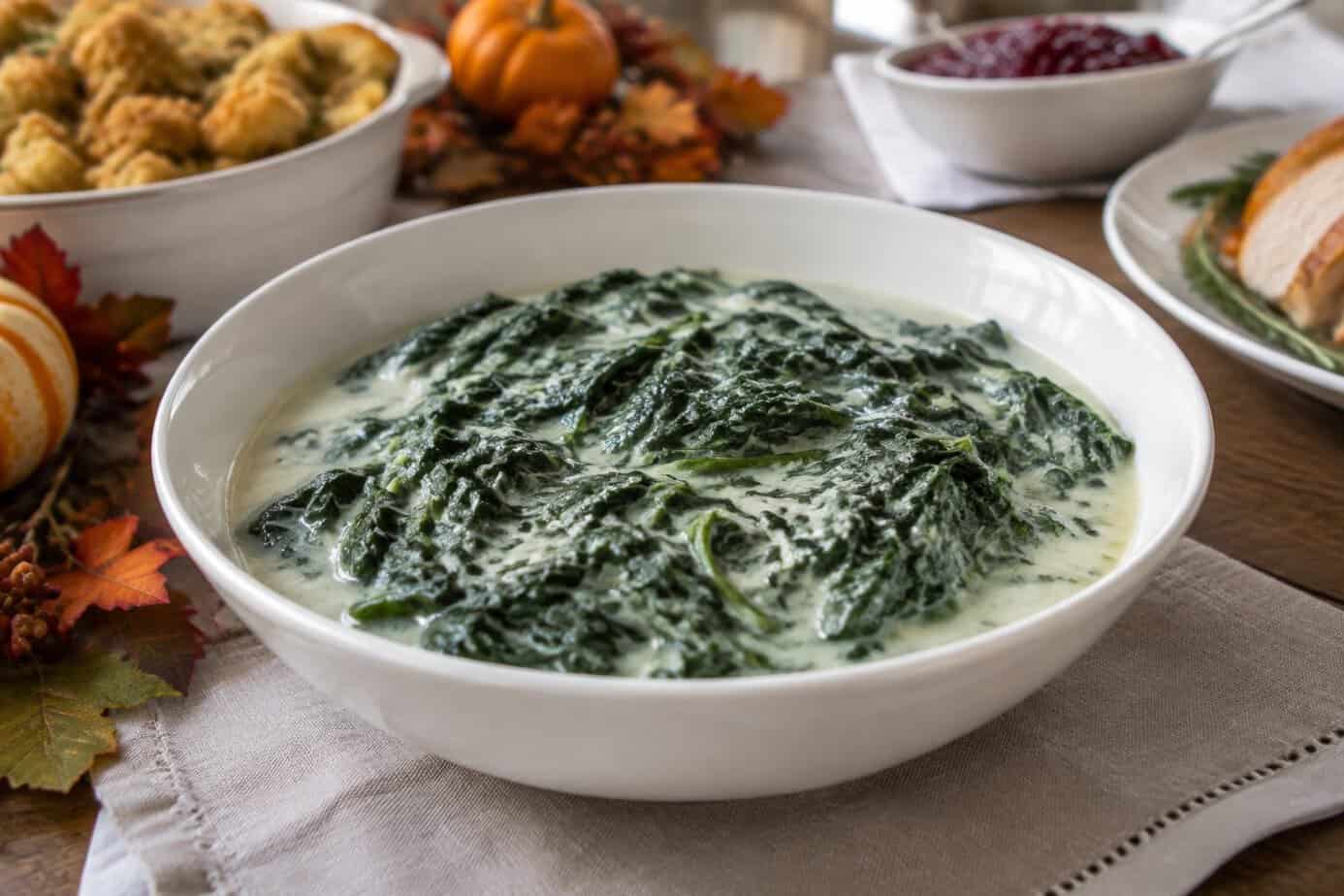 A bowl of creamed spinach