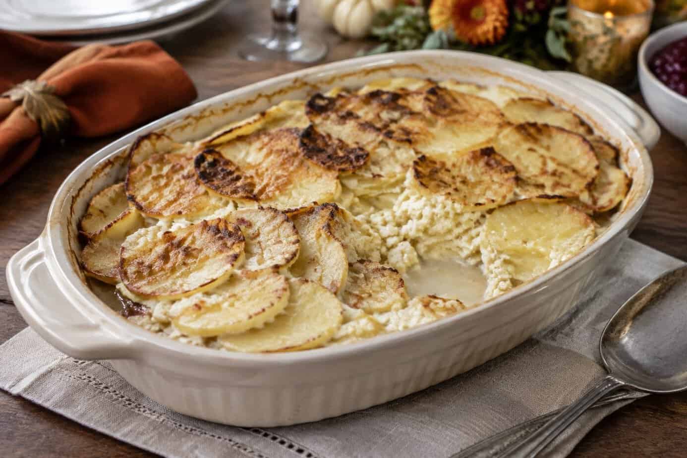 Scalloped potatoes in a baking dish