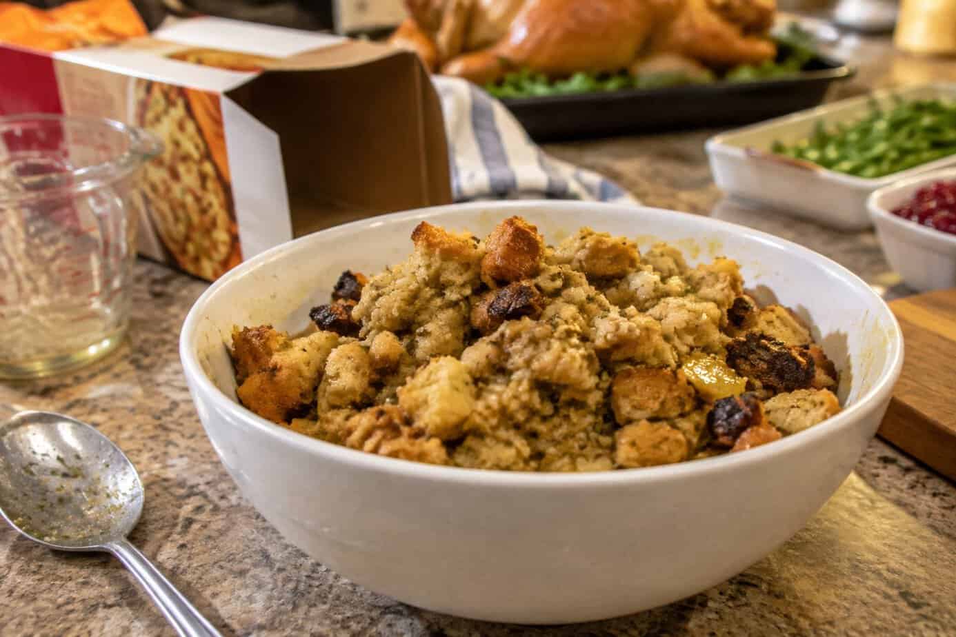 A bowl of boxed stuffing