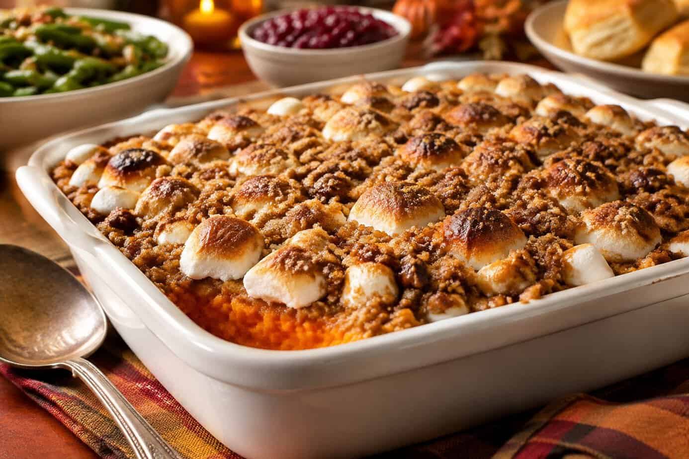 Sweet potato casserole with a sugary topping